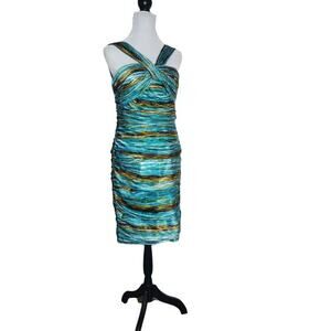New $565 CARMEN‎ MARC VALVO COLLECTION Silk Dress 12 Built-In Bra Ruched Event